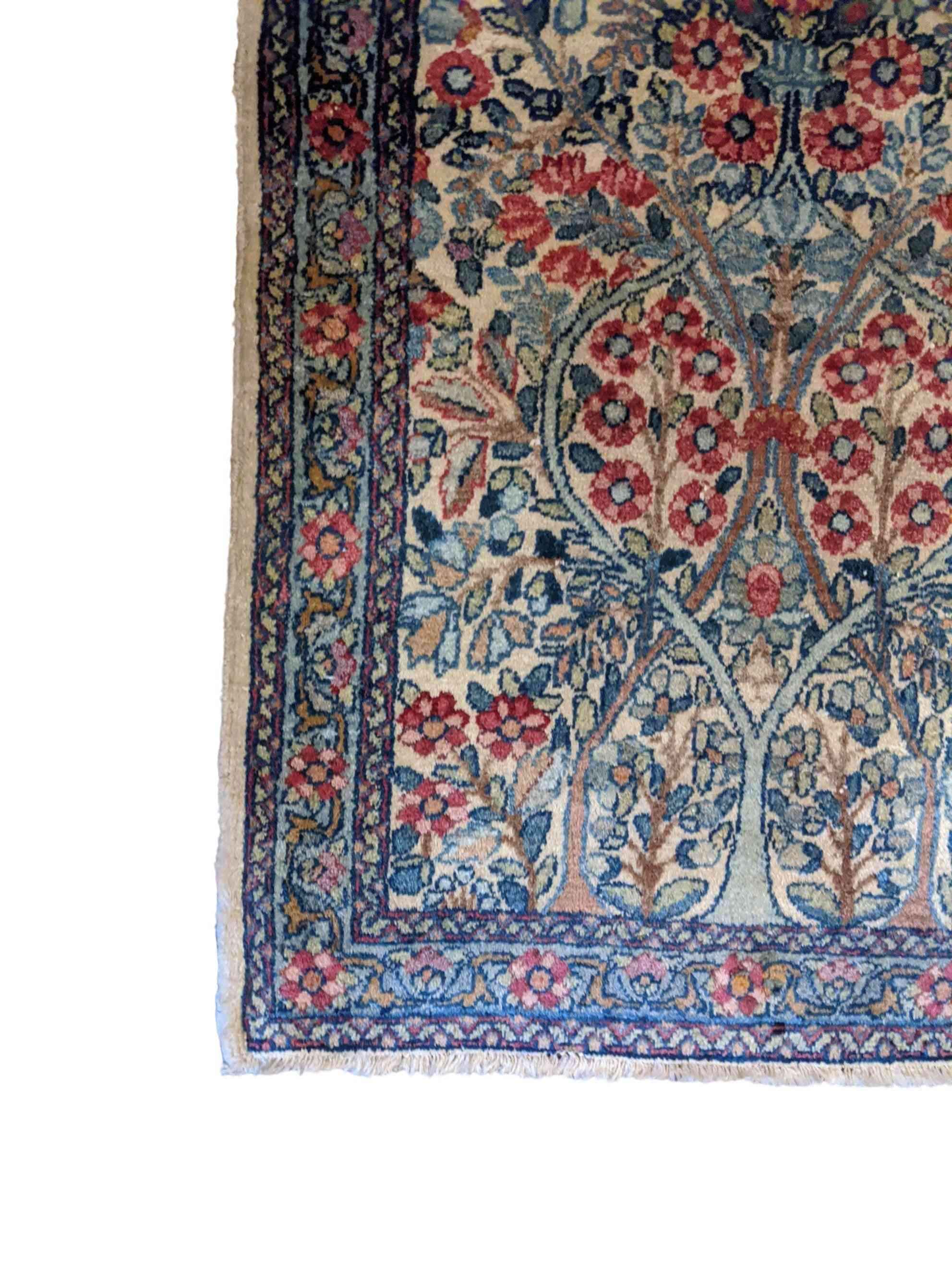 100 x 60 cm Old Kerman Traditional Blue Small Rug - Rugmaster