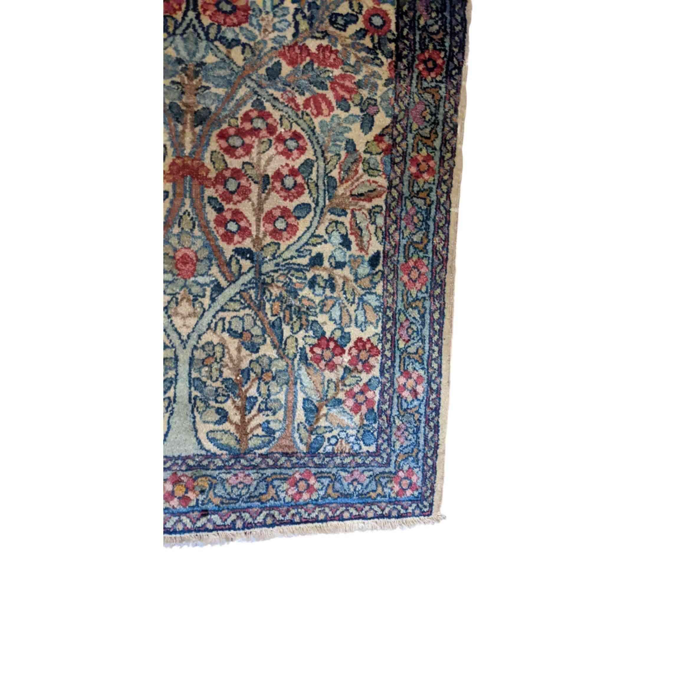 100 x 60 cm Old Kerman Traditional Blue Small Rug - Rugmaster