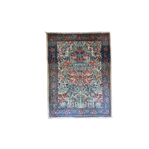 100 x 60 cm Old Kerman Traditional Blue Small Rug - Rugmaster