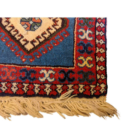 100 x 60 cm Persian Yalameh Tribal Blue Small Rug - Rugoutlet