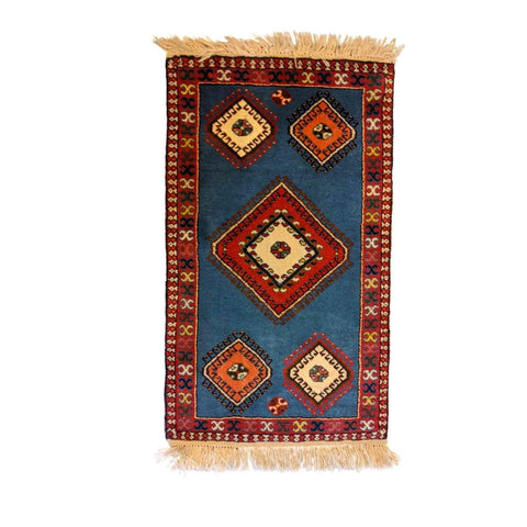 100 x 60 cm Persian Yalameh Tribal Blue Small Rug - Rugoutlet
