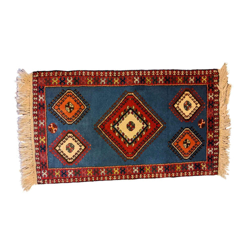 100 x 60 cm Persian Yalameh Tribal Blue Small Rug - Rugoutlet