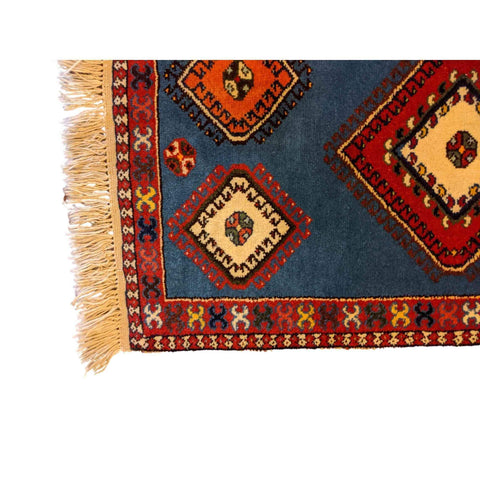 100 x 60 cm Persian Yalameh Tribal Blue Small Rug - Rugoutlet