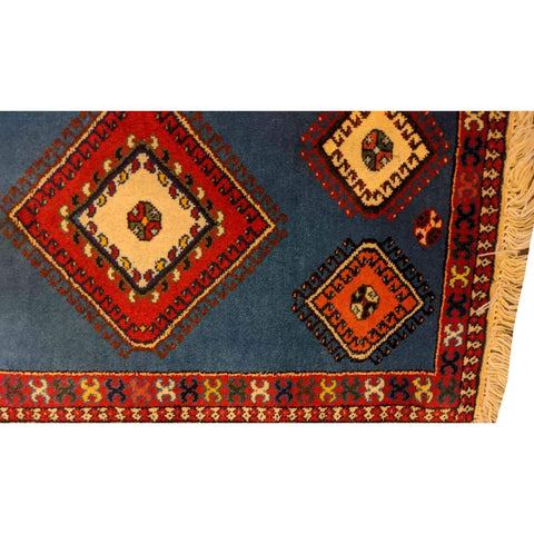 100 x 60 cm Persian Yalameh Tribal Blue Small Rug - Rugmaster