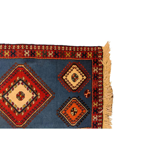 100 x 60 cm Persian Yalameh Tribal Blue Small Rug - Rugoutlet