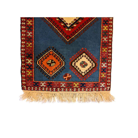 100 x 60 cm Persian Yalameh Tribal Blue Small Rug - Rugmaster