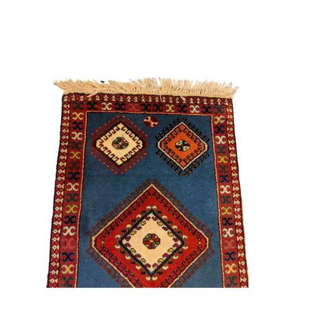 100 x 60 cm Persian Yalameh Tribal Blue Small Rug - Rugmaster