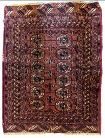 113 x 82 cm Old Turkomen Tribal Red Rug - Rugmaster