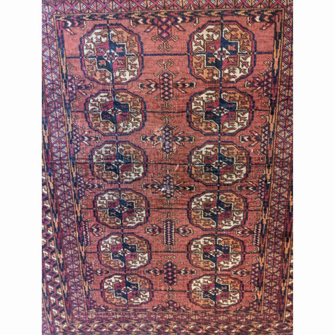 113 x 82 cm Old Turkomen Tribal Red Rug - Rugmaster