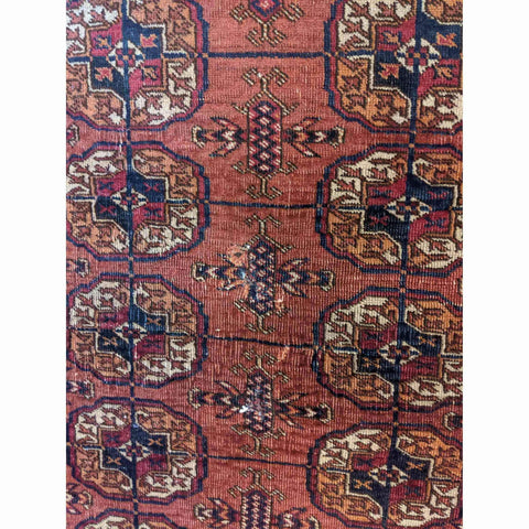 113 x 82 cm Old Turkomen Tribal Red Rug - Rugoutlet