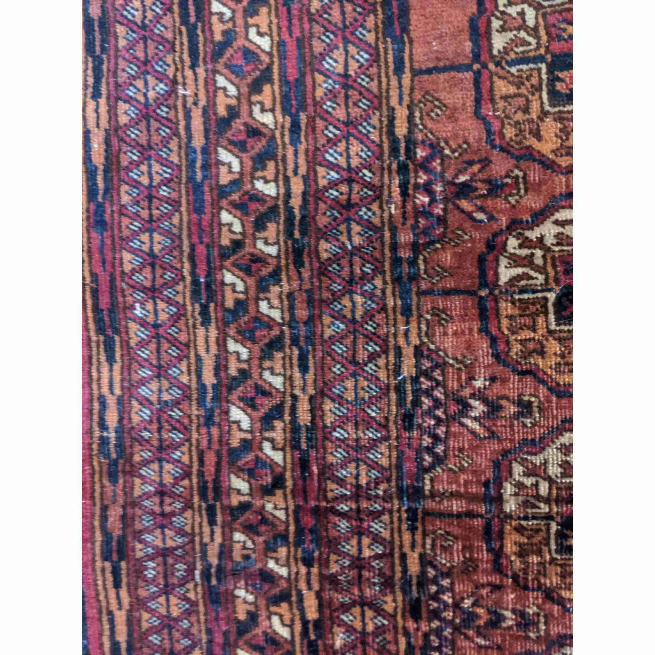 113 x 82 cm Old Turkomen Tribal Red Rug - Rugmaster