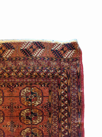 113 x 82 cm Old Turkomen Tribal Red Rug - Rugmaster