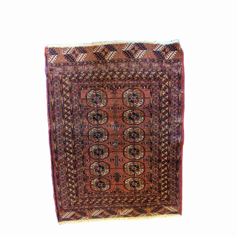 113 x 82 cm Old Turkomen Tribal Red Rug - Rugmaster