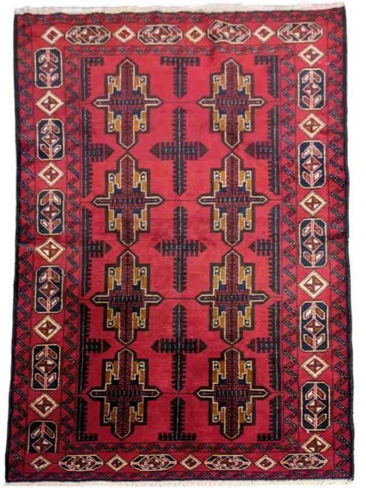 119 x 213 cm Persian Baluch Geometric Red Small Rug - Rugmaster