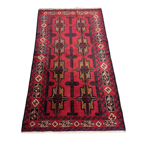 119 x 213 cm Persian Baluch Geometric Red Small Rug - Rugmaster