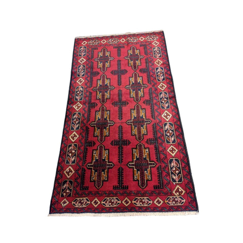 119 x 213 cm Persian Baluch Geometric Red Small Rug - Rugmaster