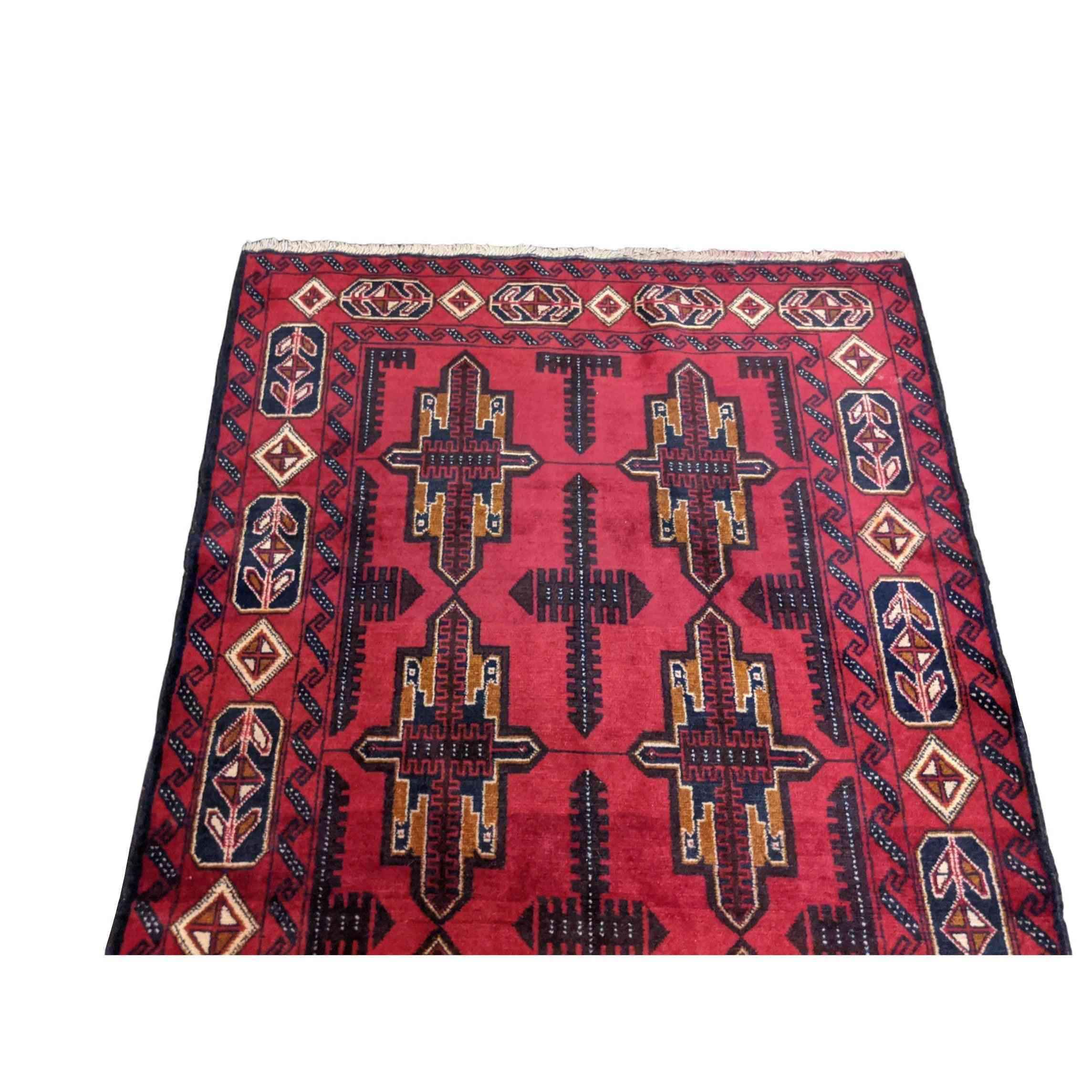 119 x 213 cm Persian Baluch Geometric Red Small Rug - Rugmaster
