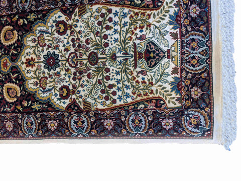 120 x 70 cm Fine Silk Turkish Traditional Beige Rug - Rugoutlet