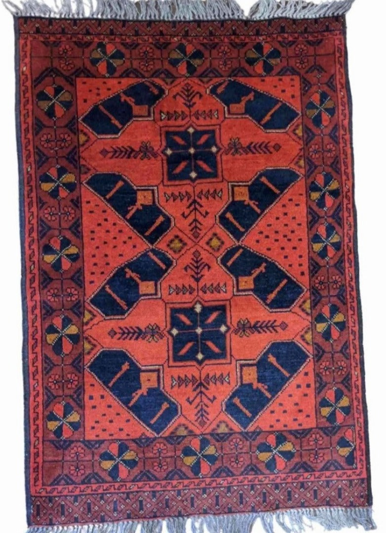 120 x 80 cm Afghan Khan Tribal Black Small Rug - Rugoutlet