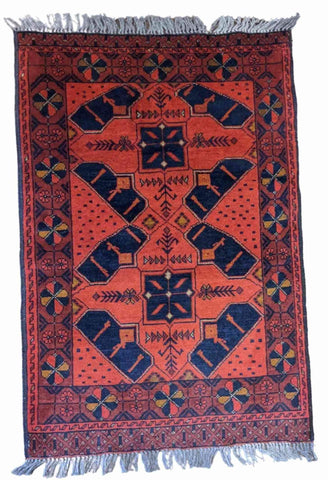 120 x 80 cm Afghan Khan Tribal Black Small Rug - Rugoutlet