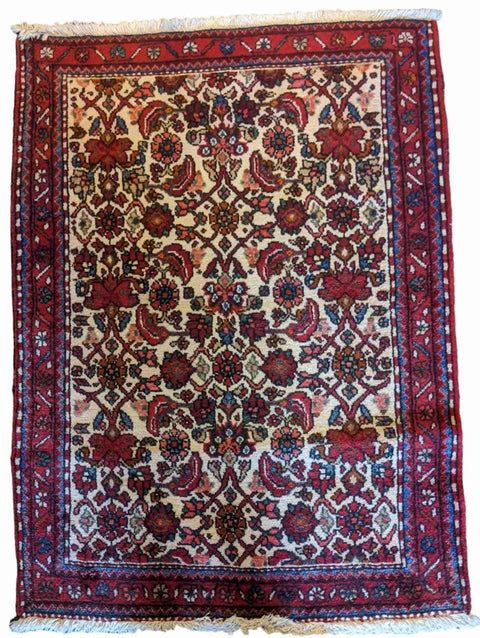 120 x 90 cm Persian Hamadan Geometric Beige Small Rug - Rugmaster