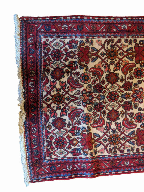 120 x 90 cm Persian Hamadan Geometric Beige Small Rug - Rugmaster