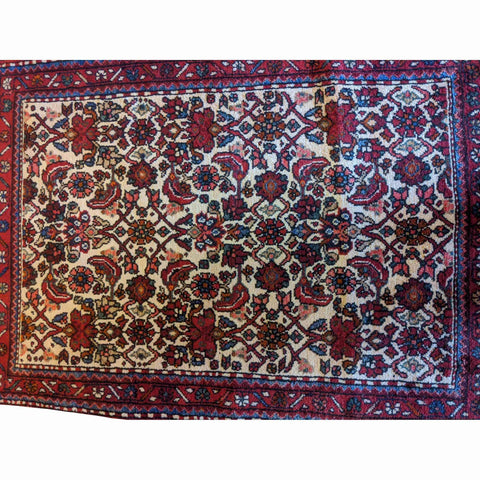 120 x 90 cm Persian Hamadan Geometric Beige Small Rug - Rugmaster
