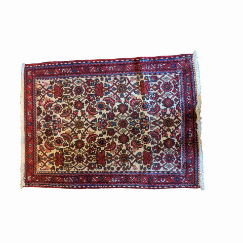 120 x 90 cm Persian Hamadan Geometric Beige Small Rug - Rugmaster
