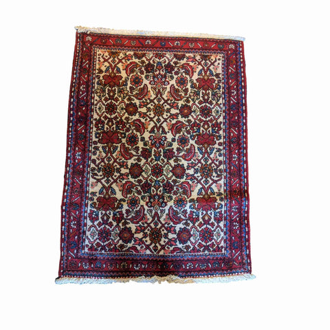120 x 90 cm Persian Hamadan Geometric Beige Small Rug - Rugmaster