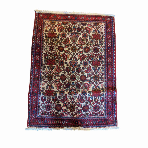 120 x 90 cm Persian Hamadan Geometric Beige Small Rug - Rugmaster