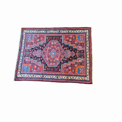 120 x 93 cm Persian Hamadan Geometric Red Small Rug - Rugmaster