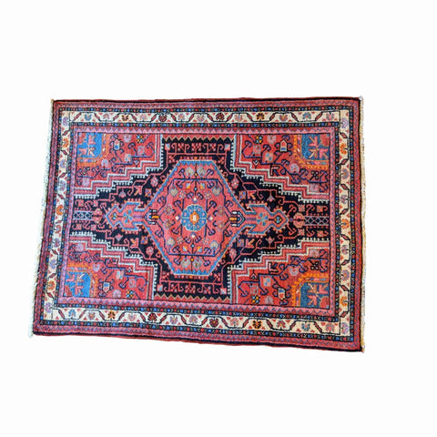 120 x 93 cm Persian Hamadan Geometric Red Small Rug - Rugmaster