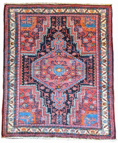 120 x 93 cm Persian Hamadan Geometric Red Small Rug - Rugmaster