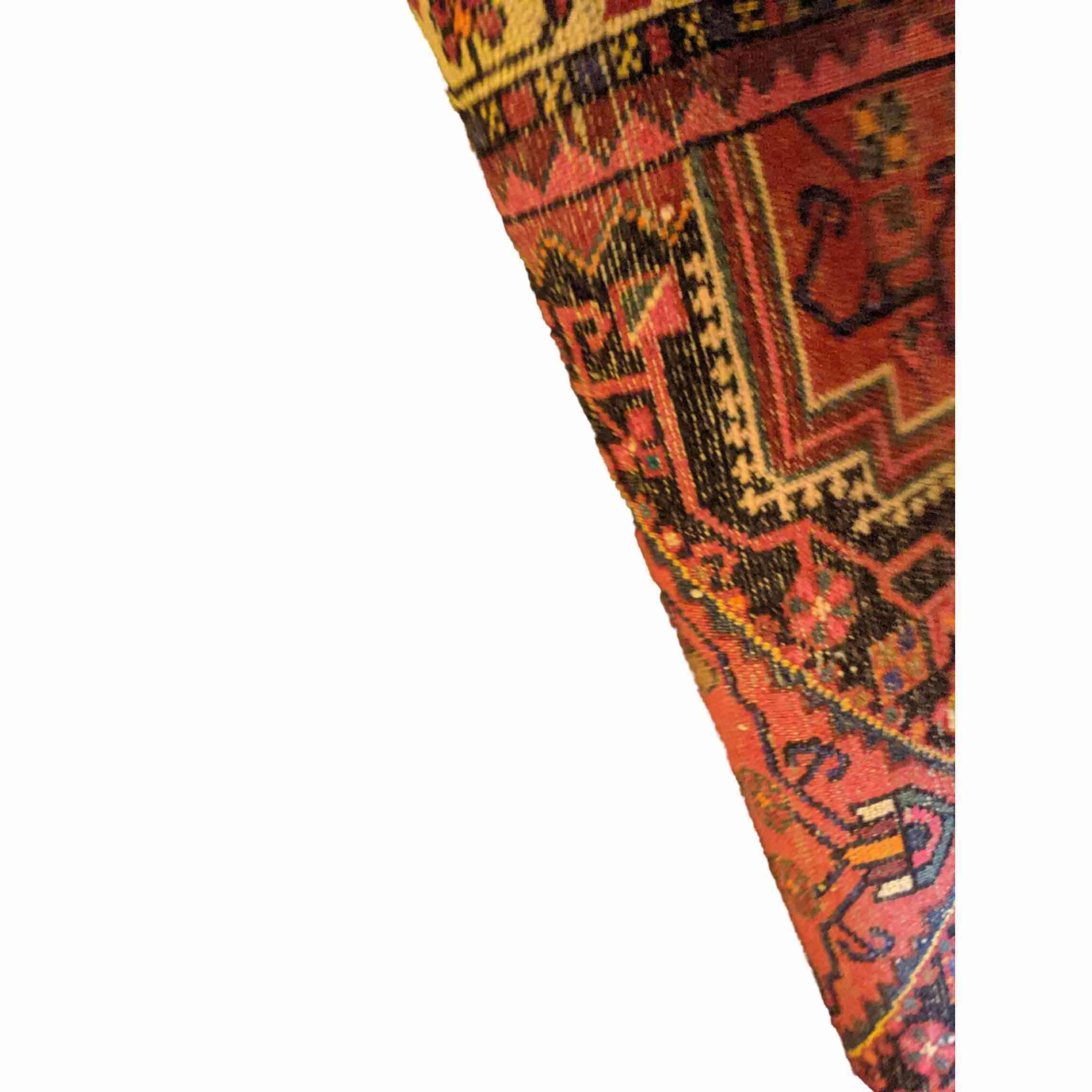 120 x 93 cm Persian Hamadan Geometric Red Small Rug - Rugmaster