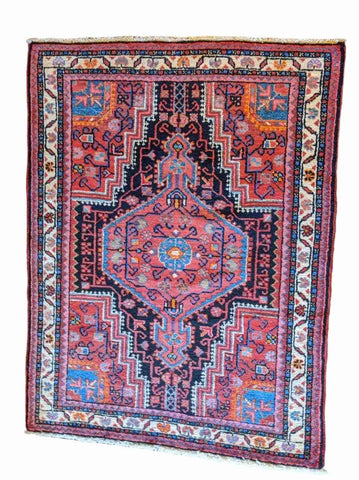 120 x 93 cm Persian Hamadan Geometric Red Small Rug - Rugmaster