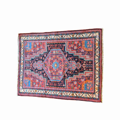 120 x 93 cm Persian Hamadan Geometric Red Small Rug - Rugmaster