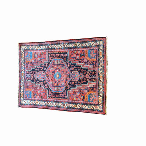 120 x 93 cm Persian Hamadan Geometric Red Small Rug - Rugmaster