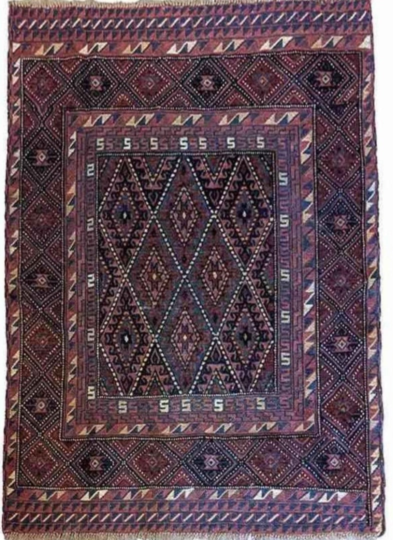 122 x 127 cm Afghan Mushwani Tribal Purple Rug - Rugoutlet