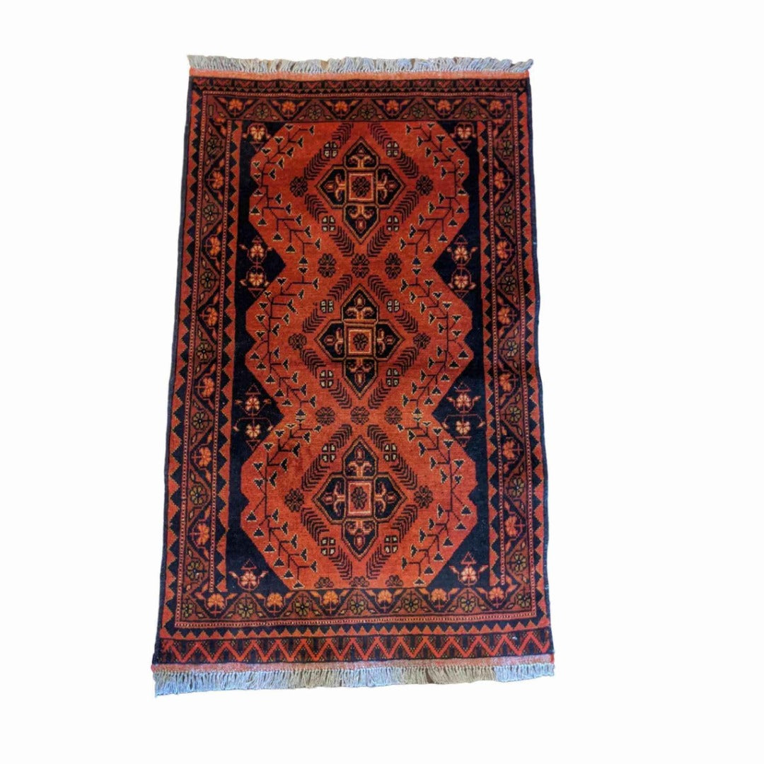 123 x 77 cm Afghan Khan Tribal Black Small Rug - Rugoutlet