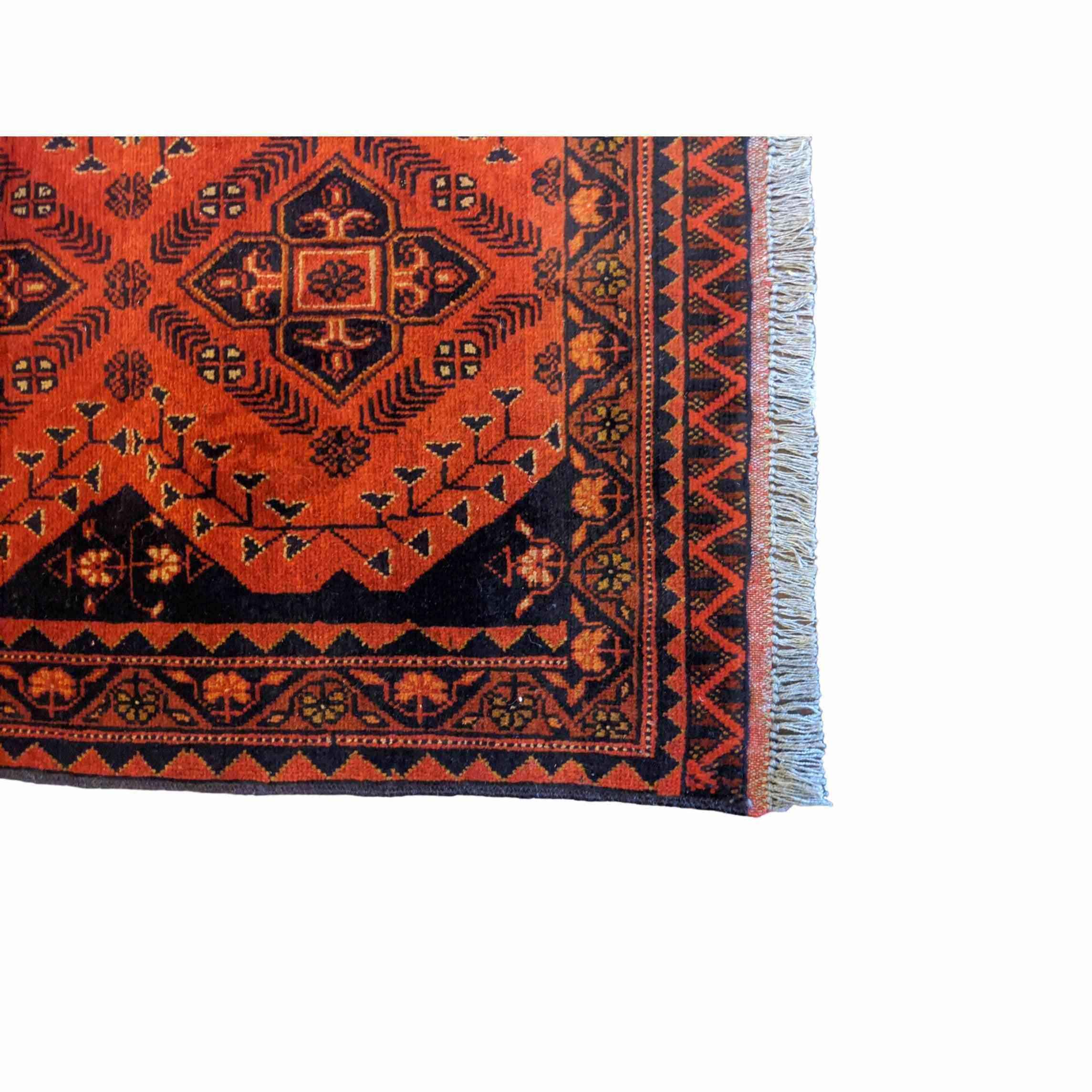 123 x 77 cm Afghan Khan Tribal Black Small Rug - Rugoutlet