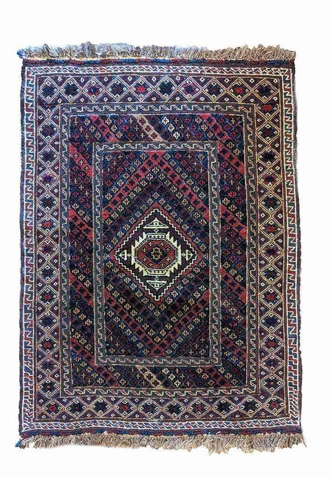 123 x 98 cm Afghan Mushwani Tribal Maroon Small Rug - Rugoutlet