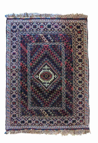 123 x 98 cm Afghan Mushwani Tribal Maroon Small Rug - Rugoutlet