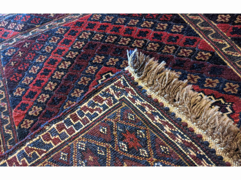 123 x 98 cm Afghan Mushwani Tribal Maroon Small Rug - Rugoutlet