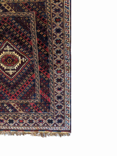 123 x 98 cm Afghan Mushwani Tribal Maroon Small Rug - Rugoutlet