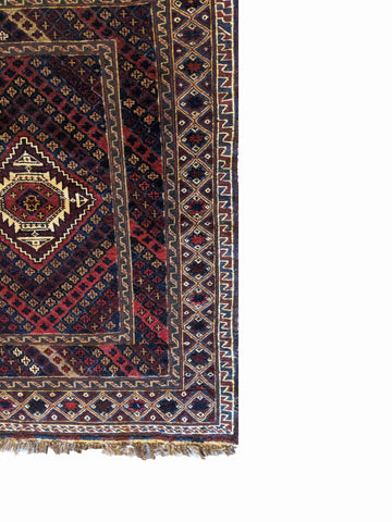 123 x 98 cm Afghan Mushwani Tribal Maroon Small Rug - Rugoutlet
