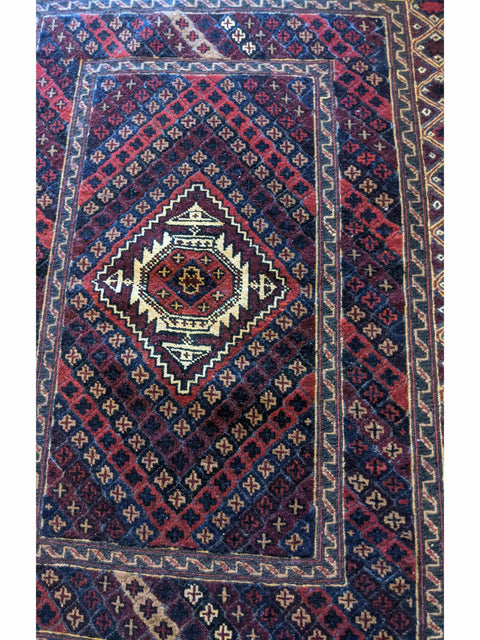 123 x 98 cm Afghan Mushwani Tribal Maroon Small Rug - Rugoutlet