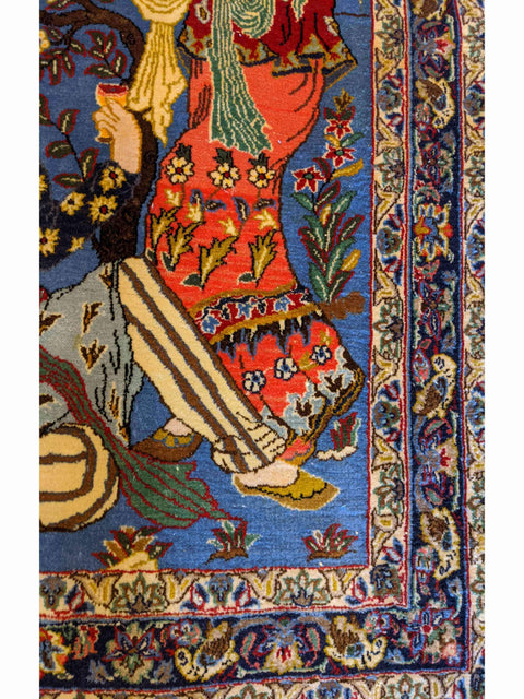 125 x 106 cm Tabriz Tab Traditional Blue Small Rug - Rugoutlet