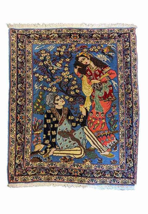 125 x 106 cm Tabriz Tab Traditional Blue Small Rug - Rugoutlet
