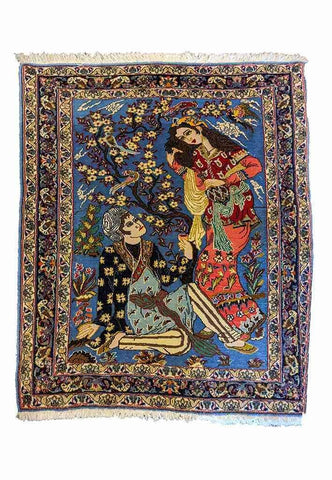 125 x 106 cm Tabriz Tab Traditional Blue Small Rug - Rugoutlet