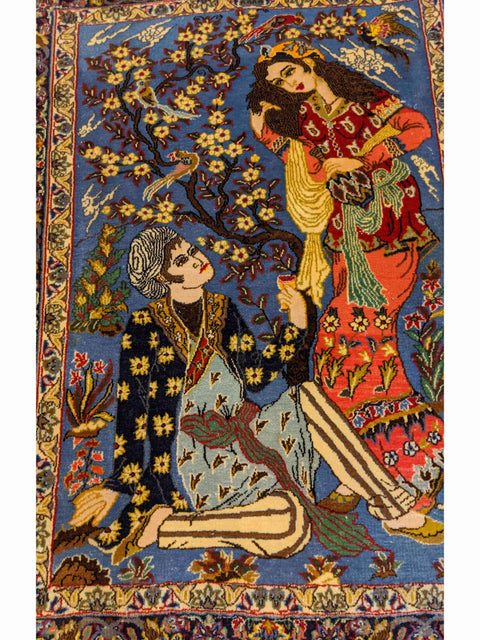 125 x 106 cm Tabriz Tab Traditional Blue Small Rug - Rugoutlet